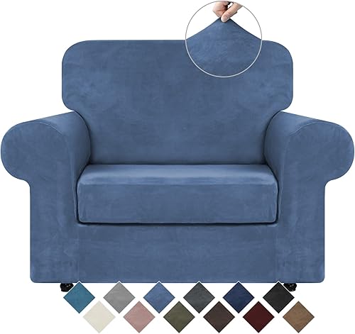 WEERRW - Funda elástica de terciopelo para silla y sofá de 2 piezas, protector de muebles de lujo de terciopelo suave y lujoso con base elástica