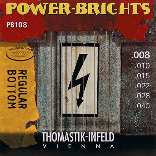 Thomastik-Infeld, Corde per chitarra elettrica Power Brights Series, Set, Regular Bottom PB108 Extra Light .008-.040w