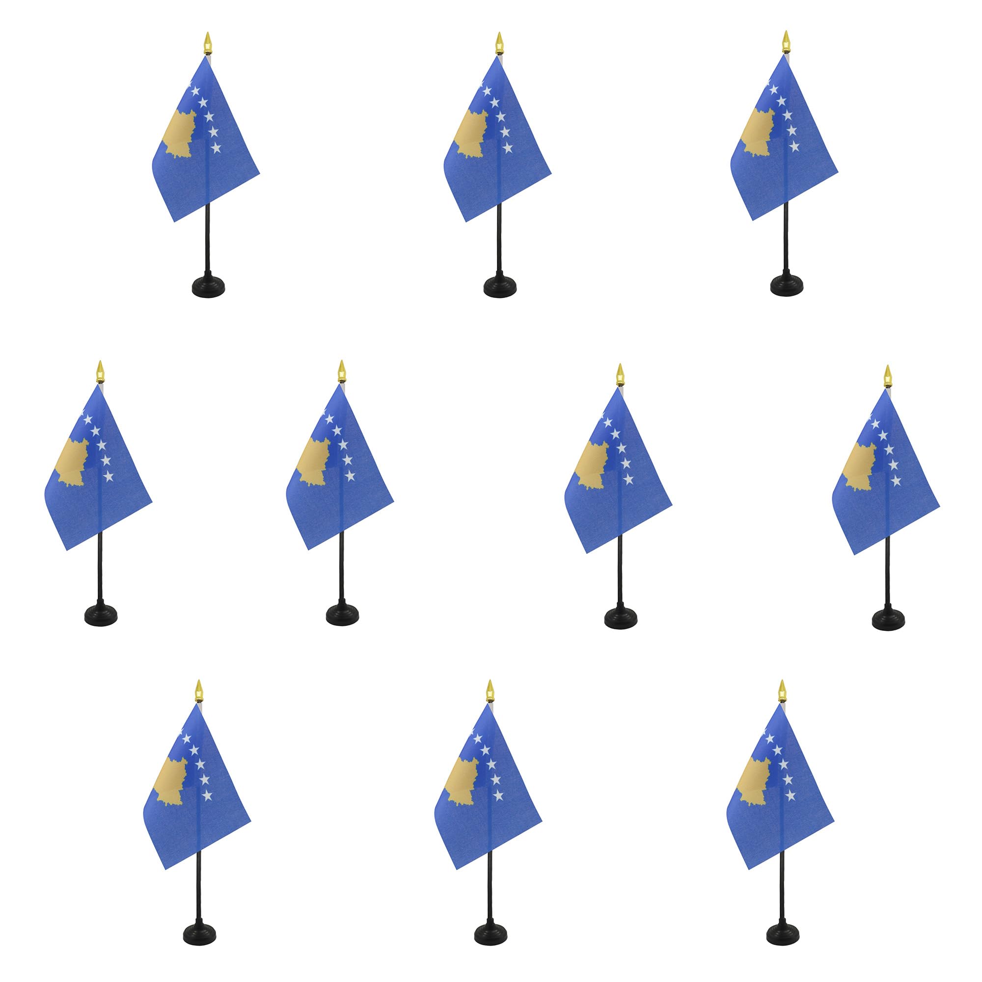 AZ FLAG - Set of 10 Kosovo Table Flag 4'' x 6'' - 10 Small Kosovar Mini Desk Flags 100% Polyester 15 x 10 cm - Office Flag with 10'' Pole - Golden Spear