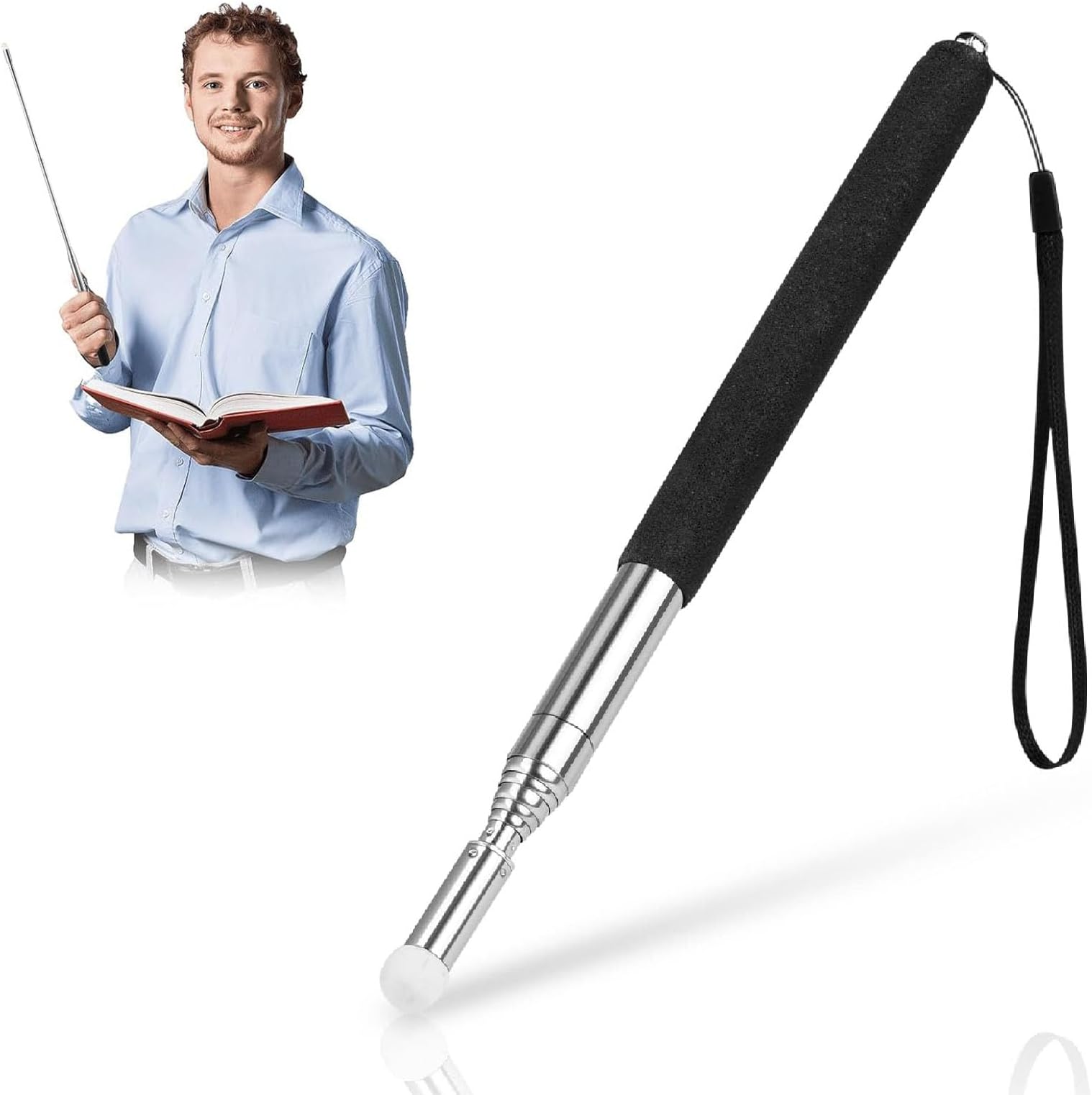 Telescopic Teachers Pointer,Teaching Pointer with Hand Lanyard,PPT Presentation Pointer,Handheld Presenter Classroom Whiteboard Pointer Multipurpose Office/Home (Black)