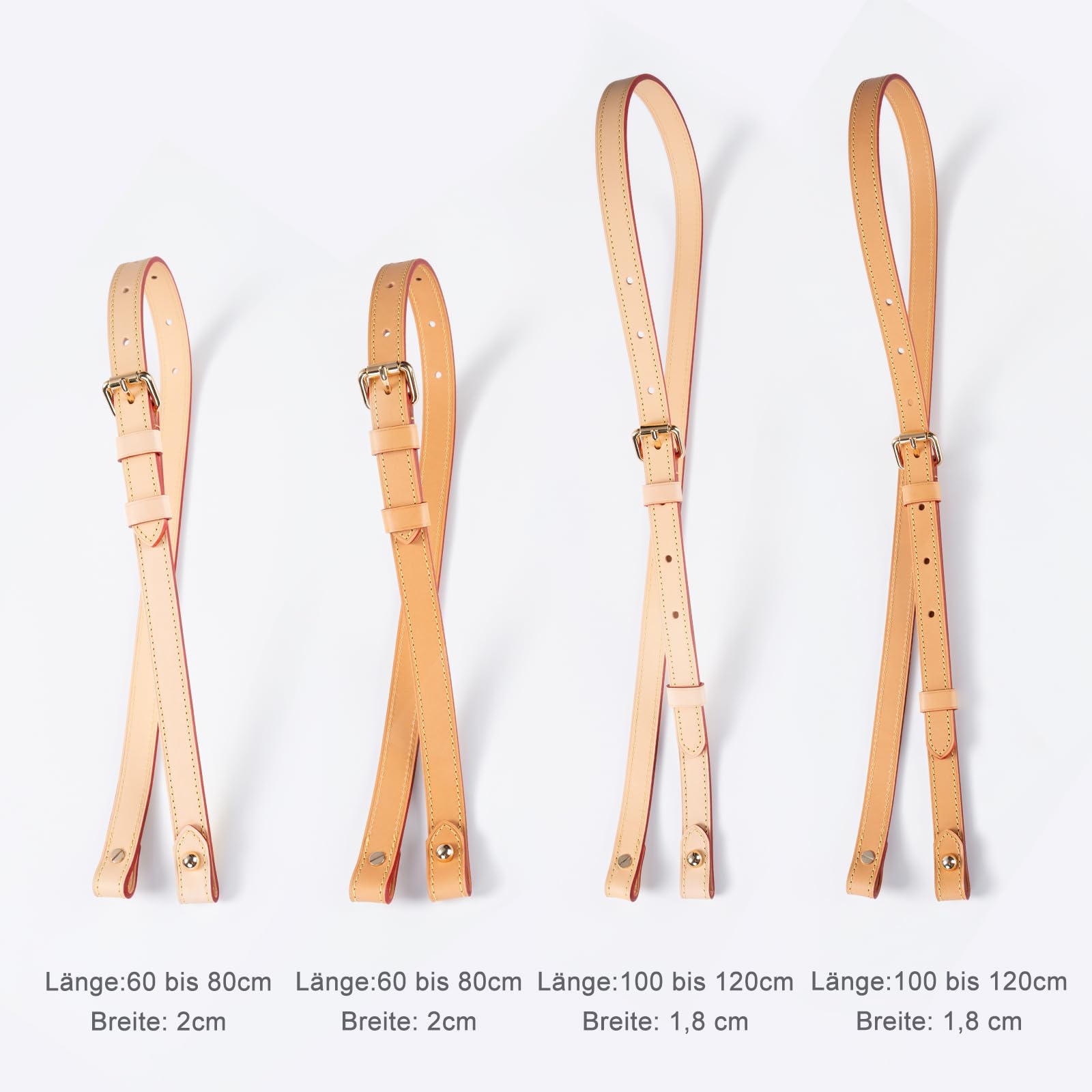 BERRY & SNOWY Oberleder-Vachetta Ersatz-Schulterriemen ohne Schnalle – Verstellbar, zum Umhängen, passend für Saumur Cartouchiere Vintage-Taschen (1,8 cm Breite, Aprikosenfarbe)