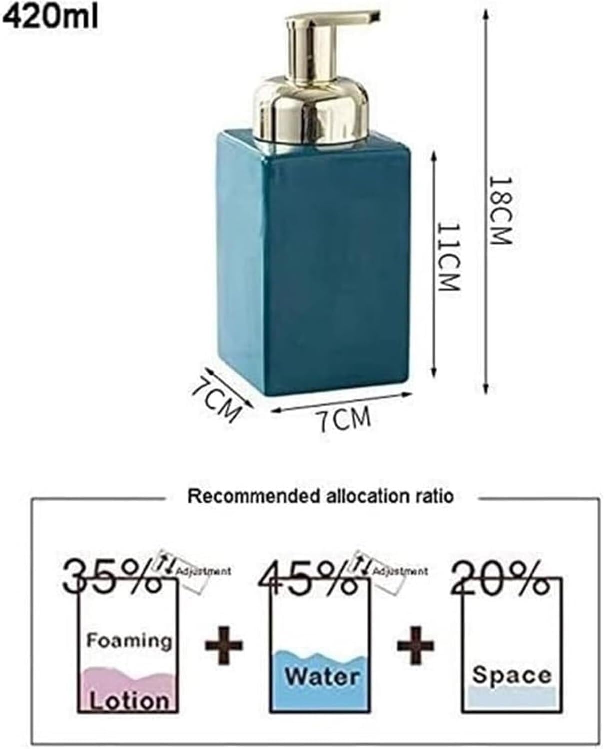 Seifenspender, Badezimmer, Flasche, eleganter Keramikschaum mit goldenen Pumpflaschen, 420 ml.(White)