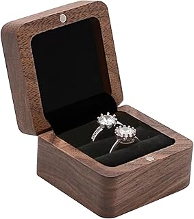 Chris.W Solid Wood Ring Box for Wedding Ceremony, Ring Bearer Box with 2 Slots, Wooden Storage Box for Engagement Rings, Rustic Jewelry Ring Box Case for Proposal, Wood Ring Holder for Mr and Mrs