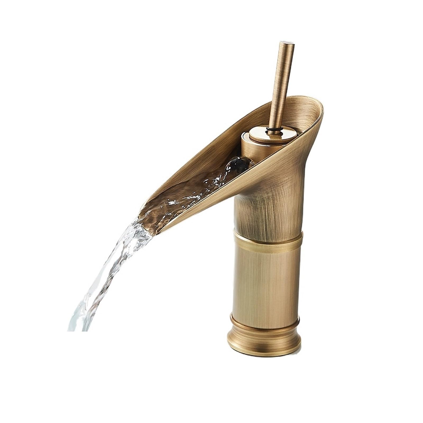 Basin tap Antique Brass Basin Faucet Waterfall Bathroom Single Handle Mixer Tap Deck Mounted One Hole Bronze Black(Color-1)