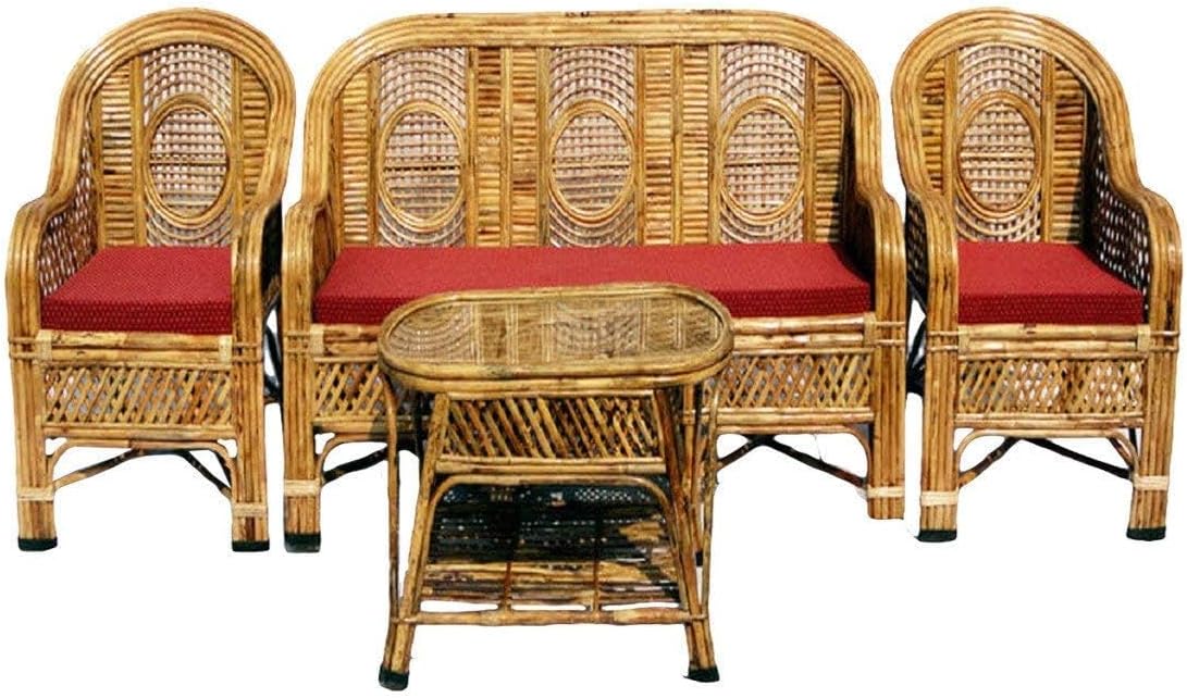 Bamboo Cane 3, 1 and 1 Sofa Set with Table (Brown, Standard Size) - 5 Seater