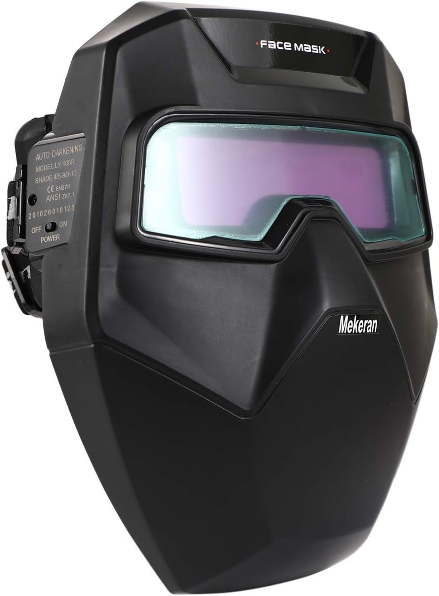 Close-up of a black welding helmet