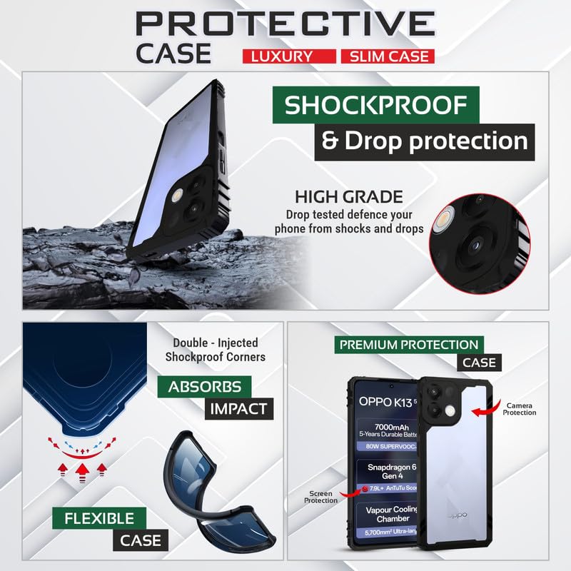 Image of AIBEX Crystal Clear Back Cover Case for Oppo K13 5G | Transparent 360 Protection | Shockproof Slim Design | Anti-Yellow PC & TPU Bumper Case