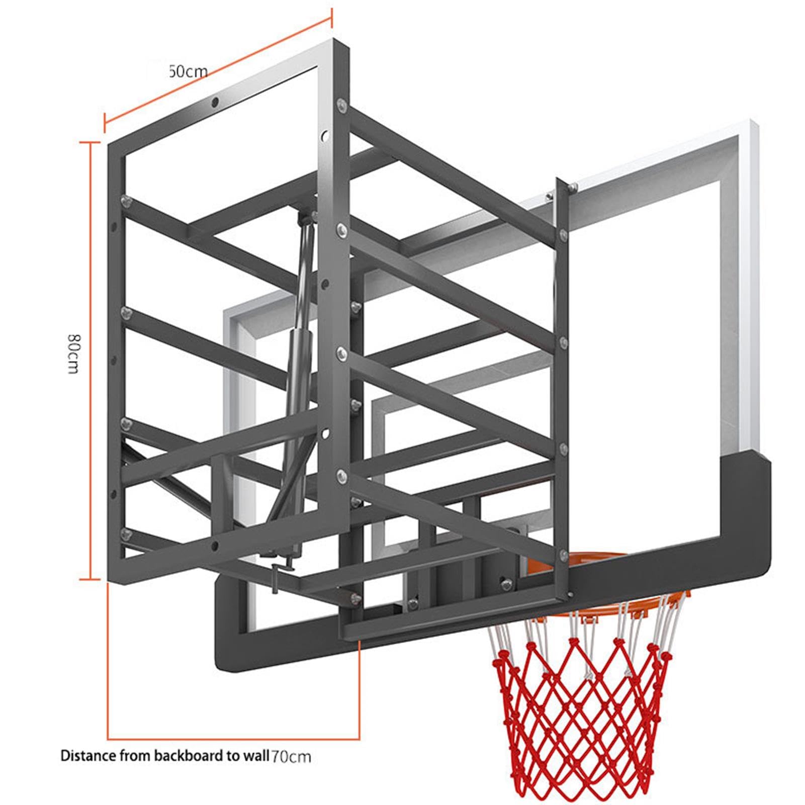 Aro de baloncesto para exteriores de altura ajustable, soporte de pared con tablero de vidrio templado para gimnasios, garajes, escuelas, ideal para adolescentes y adultos