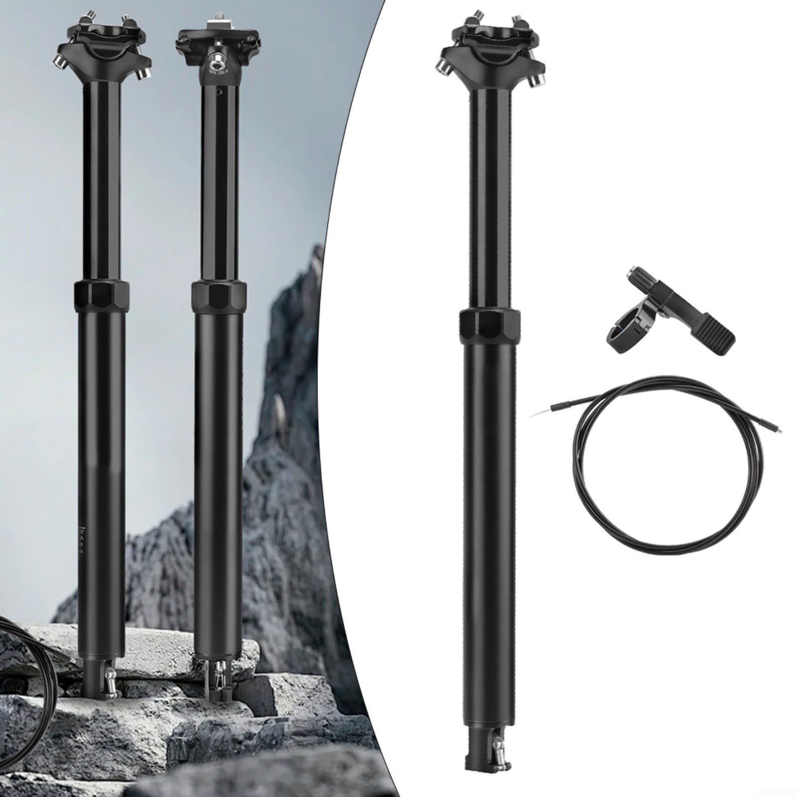 RichVibe Tige de selle télescopique de vélo de montagne avec dérailleur intégré 30,9 mm Commande à distance Tige de selle pour vélo Composant de bicyclette