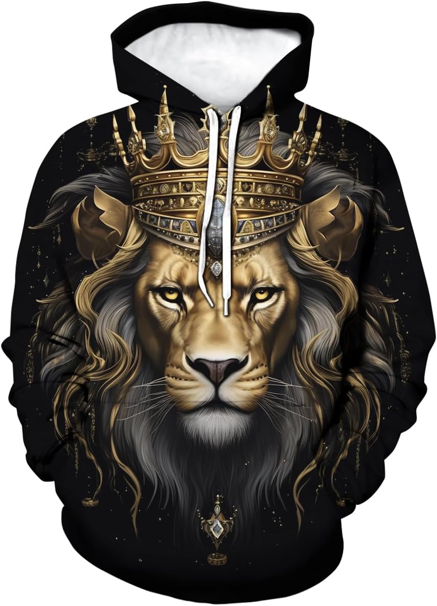 Lion Hoodie Animal 3D Pattern Sweatshirt Hooded Pullover with Pocket