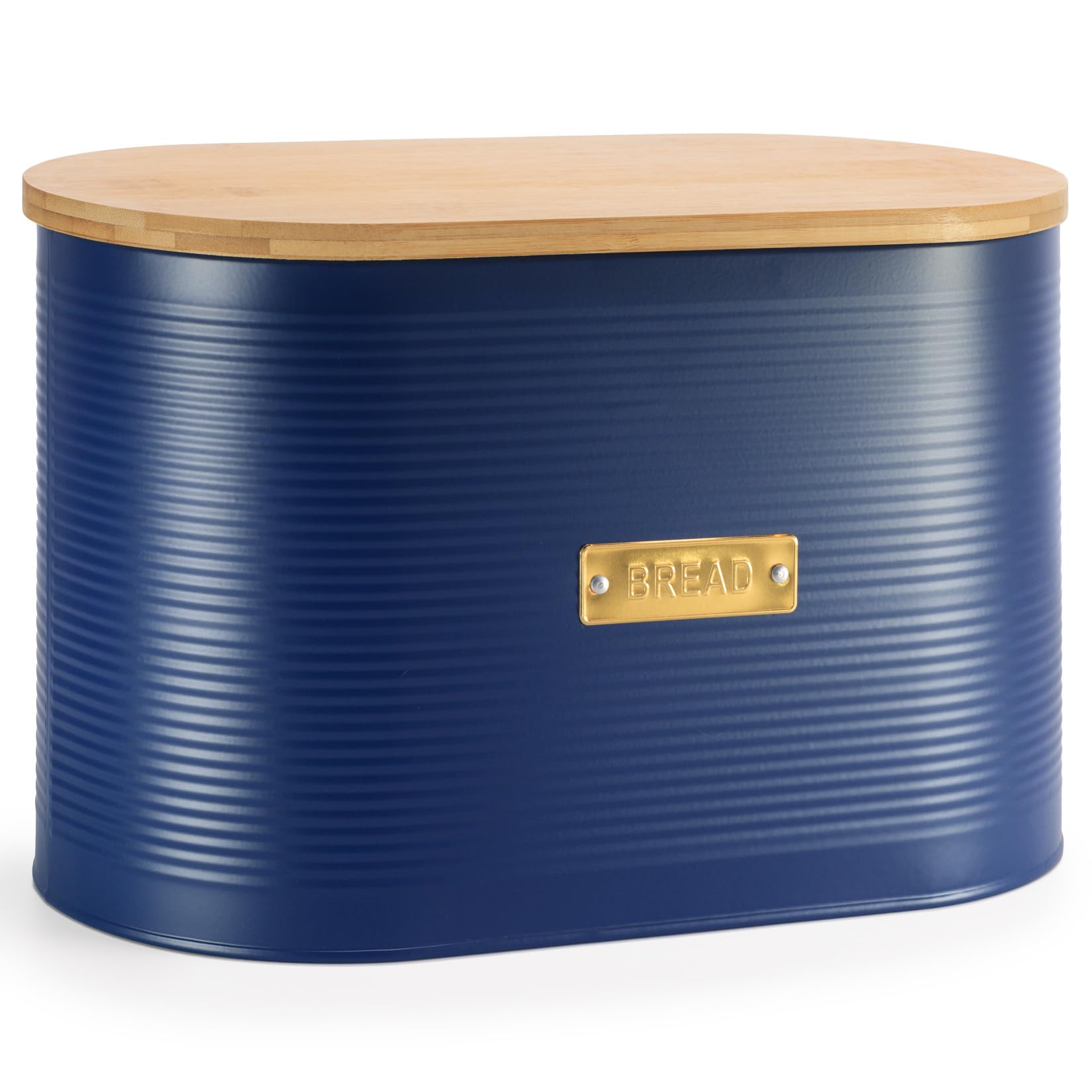 Ehc Navy Blue Space Saving Extra Large Bread Box Bin With Wooden Lid, For Kitchen Countertop Bread Storage, 8 L, 34 X 19.5 X 20.5 Cm