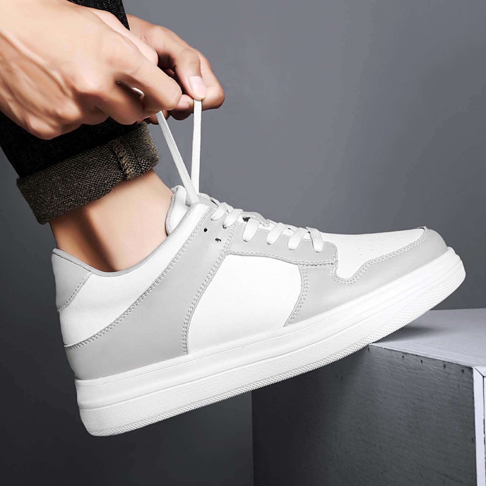 Elevator Zapatos Hombre Transpirable Zapatillas de Cuero Zapatos Casual Zapatos Blancos Zapatos de Senderismo Clásicos Zapatos con Cordones Cómodos Zapatillas Deportivas al Aire Libre para la