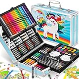 CRAFT ERA 145 Pieces Drawing Color Kit Sketch Colour Pencil Set Shading Crayons Oil Pastels Colour Set Watercolor Cakes Paint Brush Sharpener Eraser Stationary Art Supplies for Artist (Blue)
