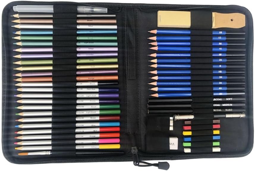 FUOEN 描画キット 文具セット 51 スケッチ鉛筆セット 水溶性色鉛アート