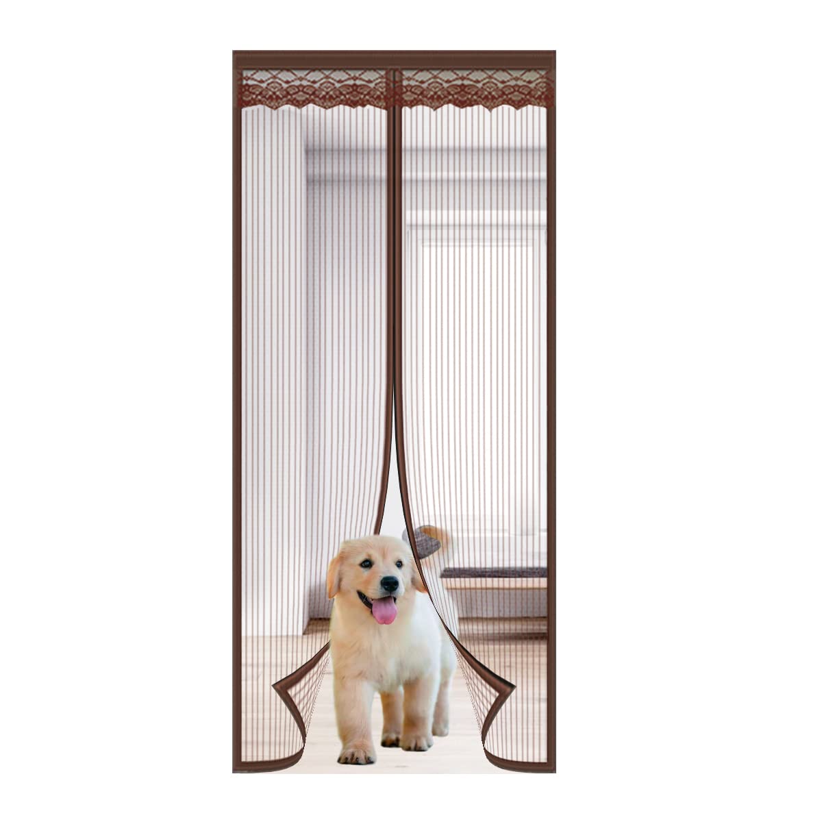 RUICK Magnetic Door Screen Door Nets Mesh Anti Mosquito Hands Free Automatically Mesh Curtain Keeps Bugs Fly & Mosquitoes Out (31" x 79", Brown)