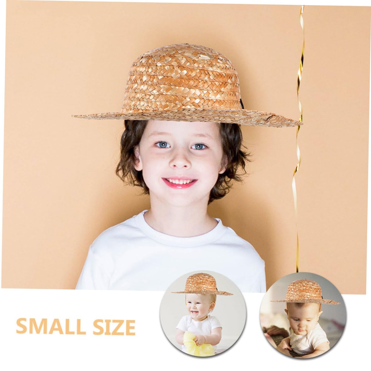 Holibanna Sombrero de Paja para Niños, Sombrero de Playa para Exteriores Protección Solar y Diseño Decorativo para Actividades al Aire Libre
