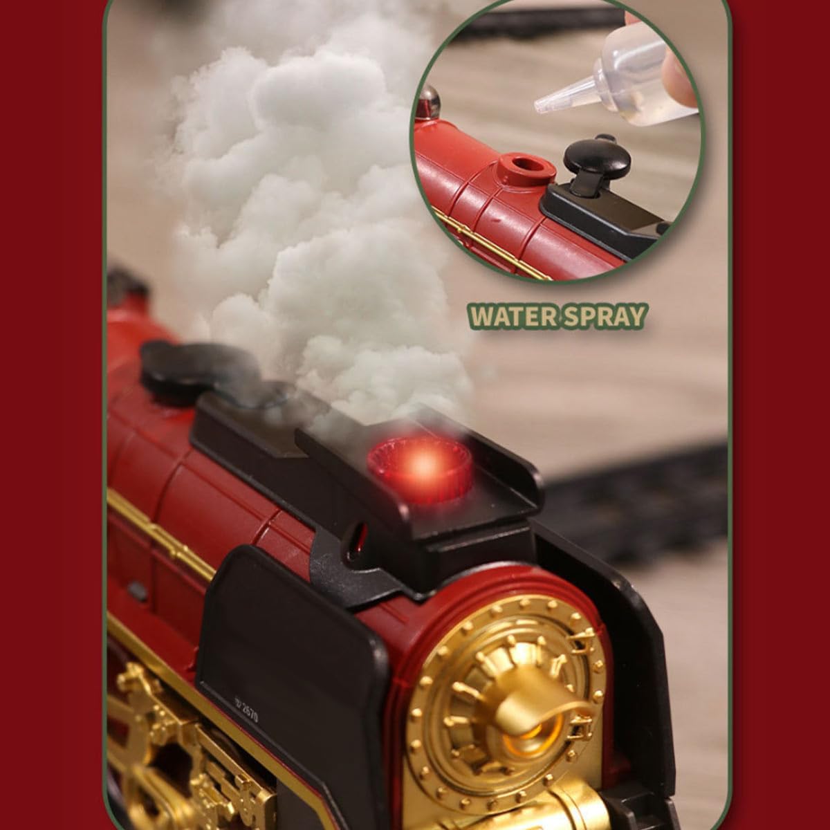 Christmas Electric Train Set, Vintage Steam Locomotive with Smoke, Lights & Sounds, Oval Track Model Train with Carriage for Trains for Gift