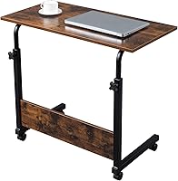 Vista 1 de HomVent Mesa de TV ajustable con ruedas, mesa lateral para aperitivos con ruedas, mesa portátil en forma de C, mesa de mesa móvil de madera