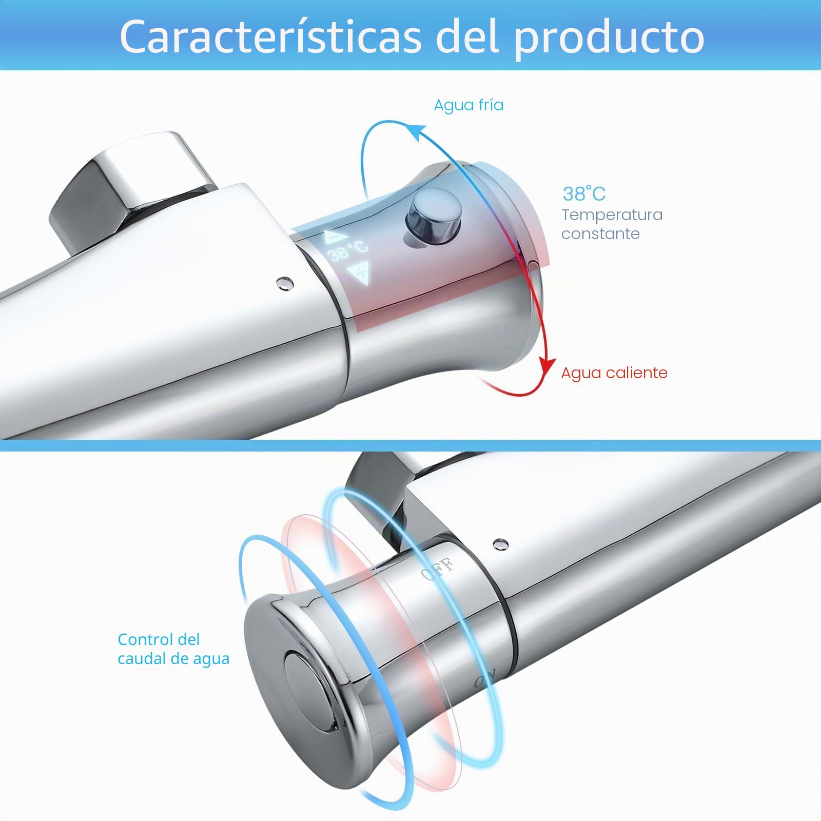 kisimixer Mezclador termostático de ducha cromado, latón sólido, válvula mezcladora de ducha termostática, mezclador de agua caliente y fría, control de temperatura constante para baño (Up-G 3/4)