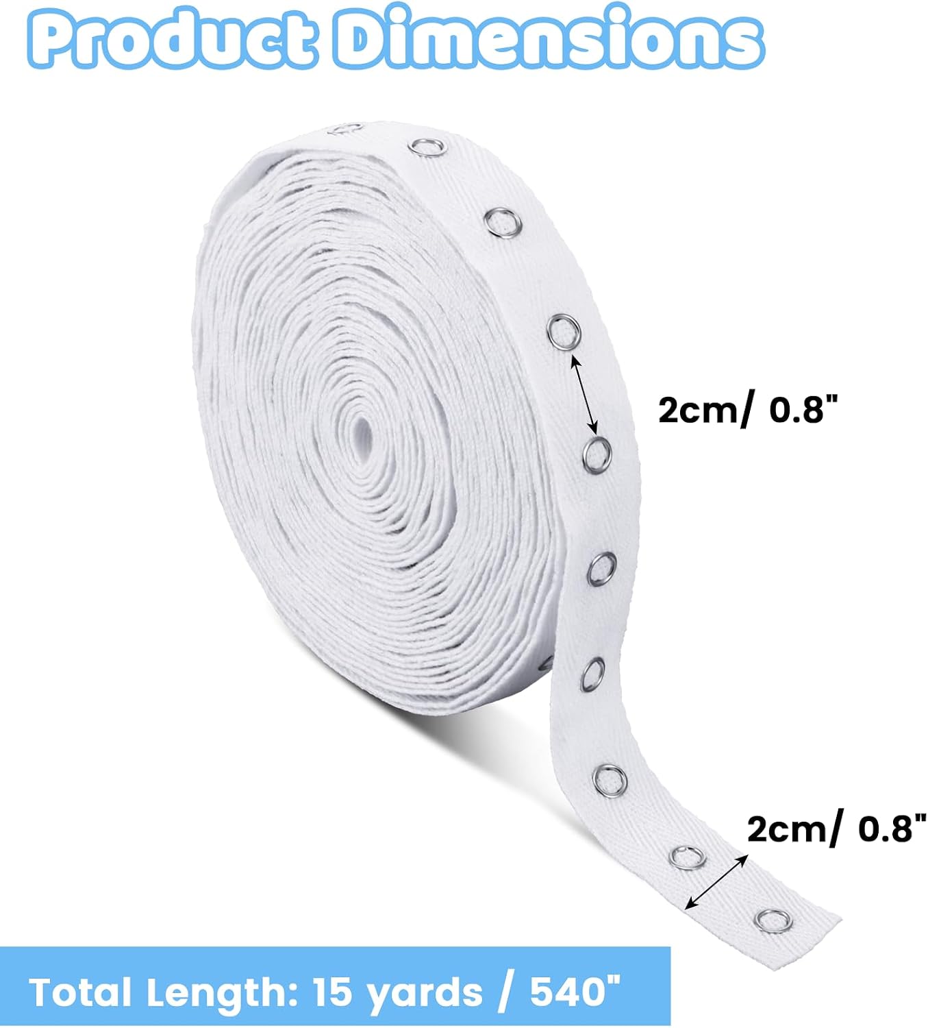 15 Yards White Snap Tape for Sewing by Yard, Metal Button Tape Ribbon for Clothes, Cotton Snap Trim Fastener for DIY Crafts, 0.8 inch Wide