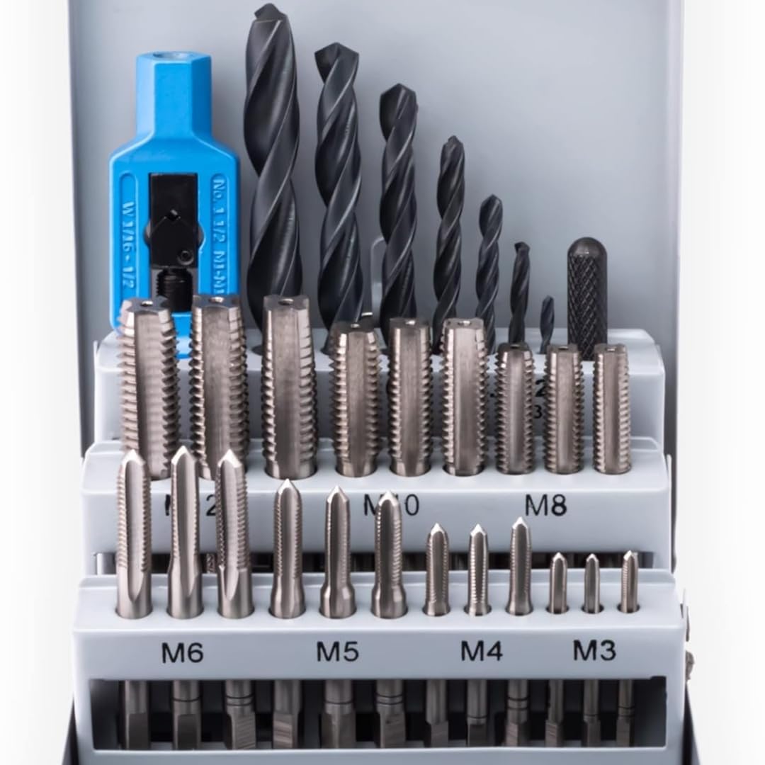 GSR Set maschi e punte elicoidali HSS – 30 pezzi M3–M12 | kit filettatura professionale con giramaschi e dima | DIN 352/338 / 1814 | valigetta in metallo