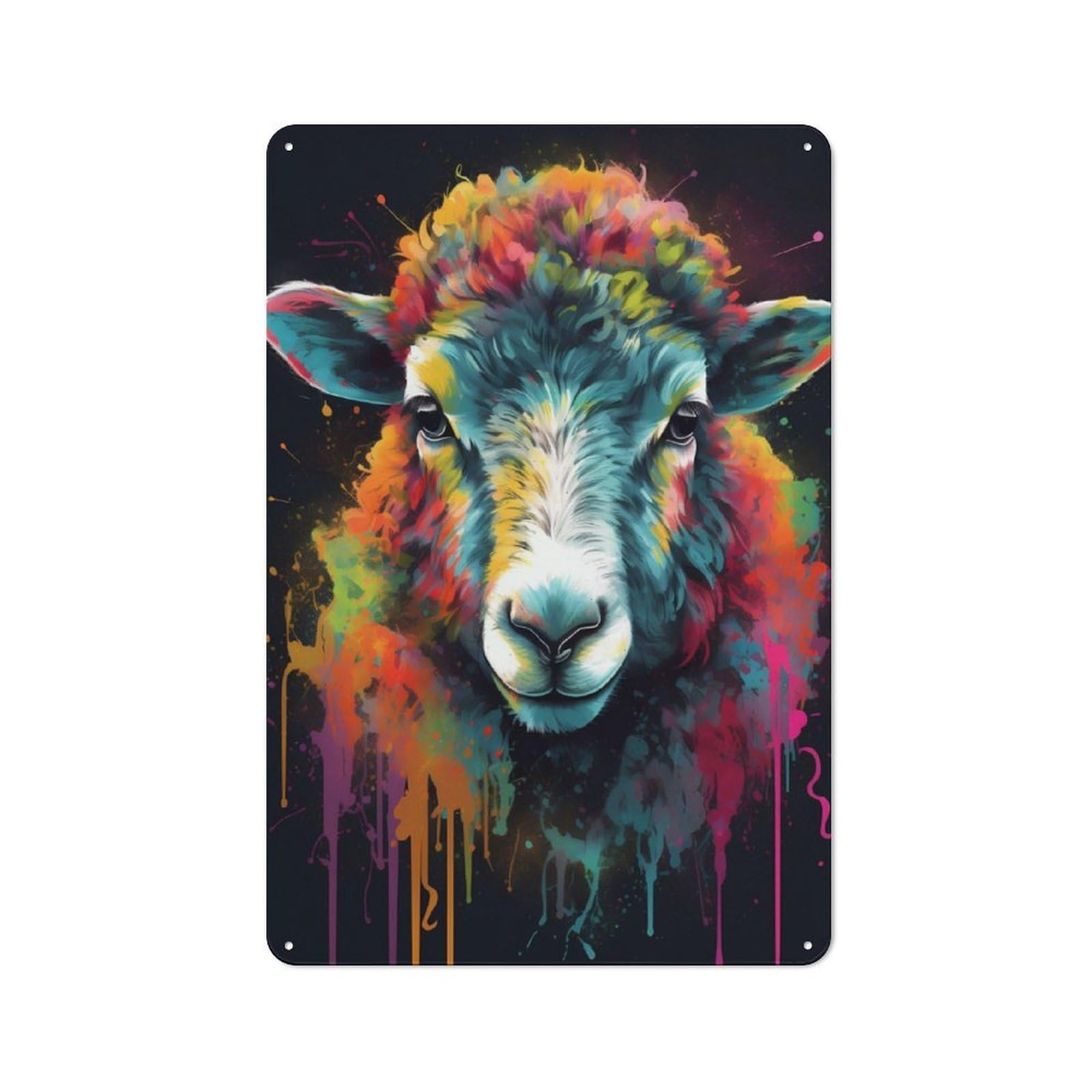 Junmoney Colorful Sheep With Drips Metal Wall Sign 30X20cm Featuring For Workshop Wall, Suited To Metal Sign Collectors