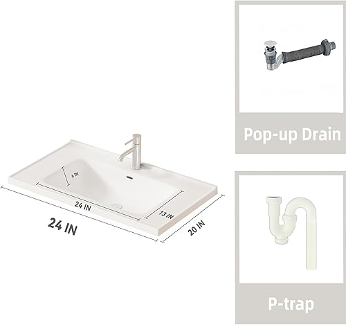 Miniatura 10 de Albriya Tocador de baño pequeño de 20 pulgadas montado en la pared, pequeño tocador de baño con fregadero de cerámica, tocador de baño moderno con