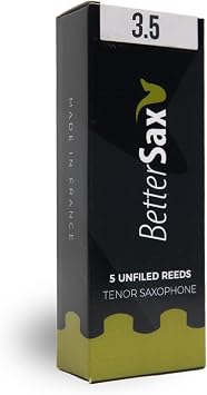 BetterSax Tenor Saxophone Jazz Cut Reeds, Strength 3.5, 5-Pack - Ideal for Superior Jazz Performances, Professional Band Practice, and Exceptional Solo Sessions - Enhanced Durability and Tone