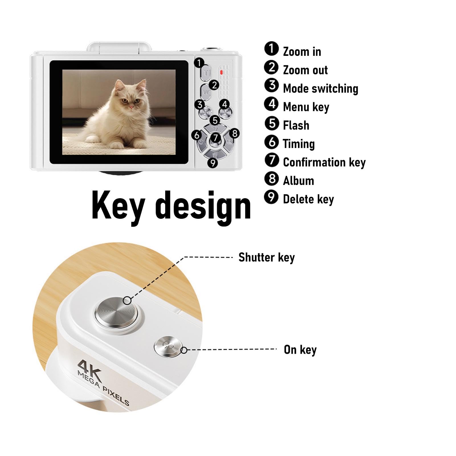 Bewinner Fotocamera Digitale 4K per la Fotografia, Fotocamera da 64MP con Schermo da 2,8 ", Zoom Digitale 18X Fotocamere Retro Mirrorless per Principianti