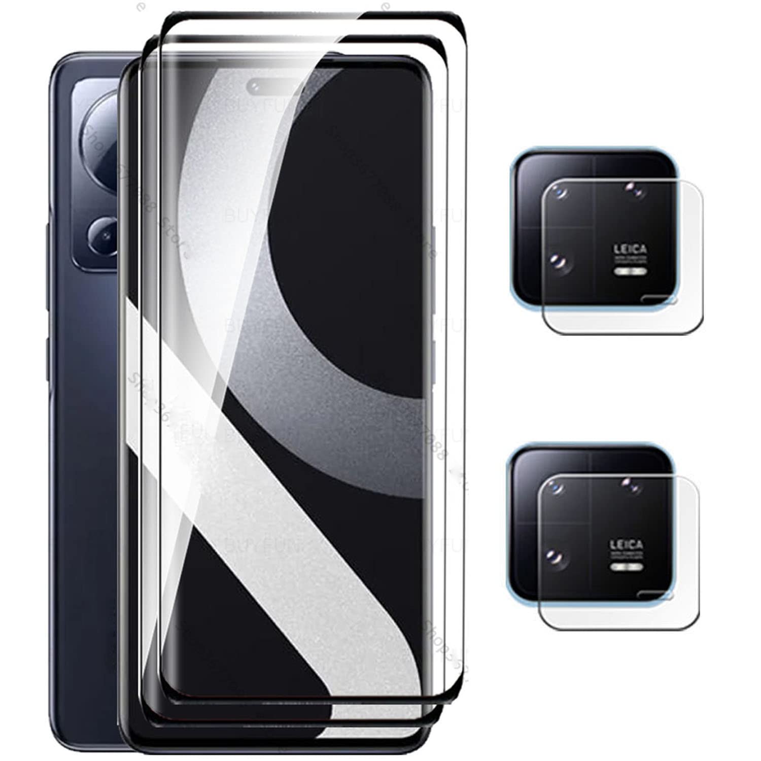 Hugewth [2+2 pcs] Compatible with Xiaomi 13 Pro Screen Protector Ultra Clear 9H Hardness Tempered Glass Screen Protector with Camera Lens Protector Full Coverage Anti Scratch (Bubble Free)