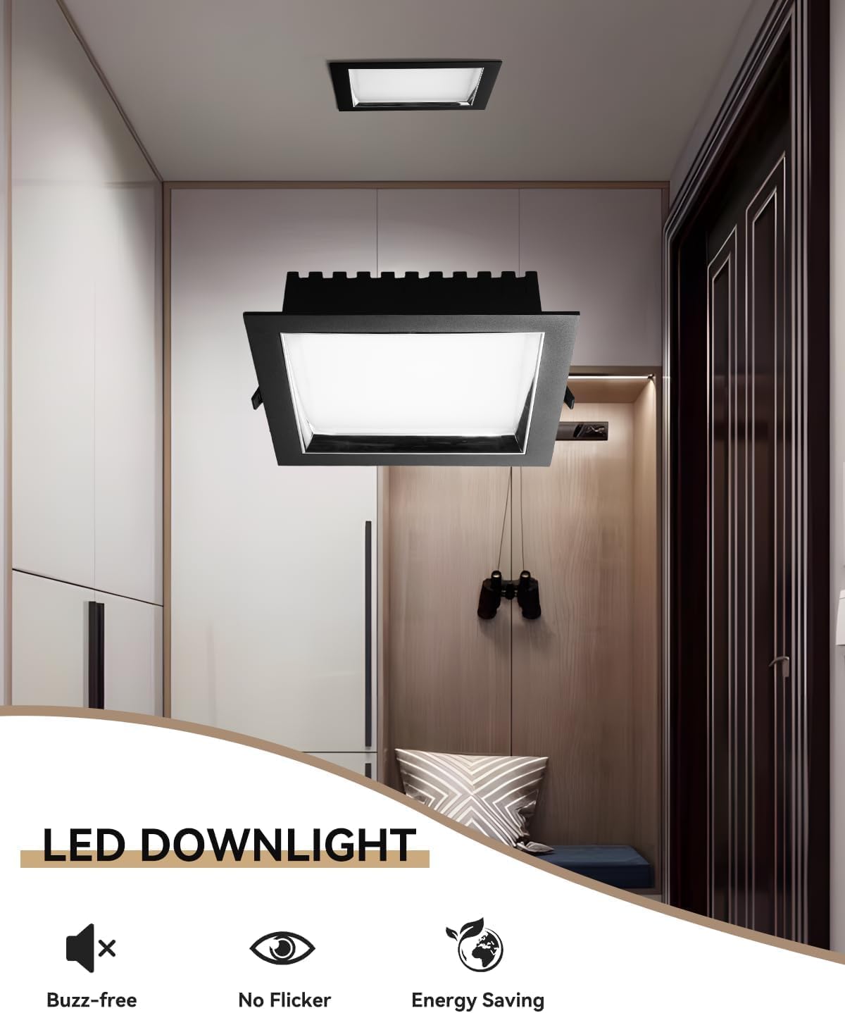 8 Inch Square Recessed Light, 5000K Anti-Glare LED Ceiling Lighting with J Box, Black Square Recessed Lighting UL/FCC/DOE Certified Square Ceiling Light for Bedroom, Kitchen, Living Room (2PCS)