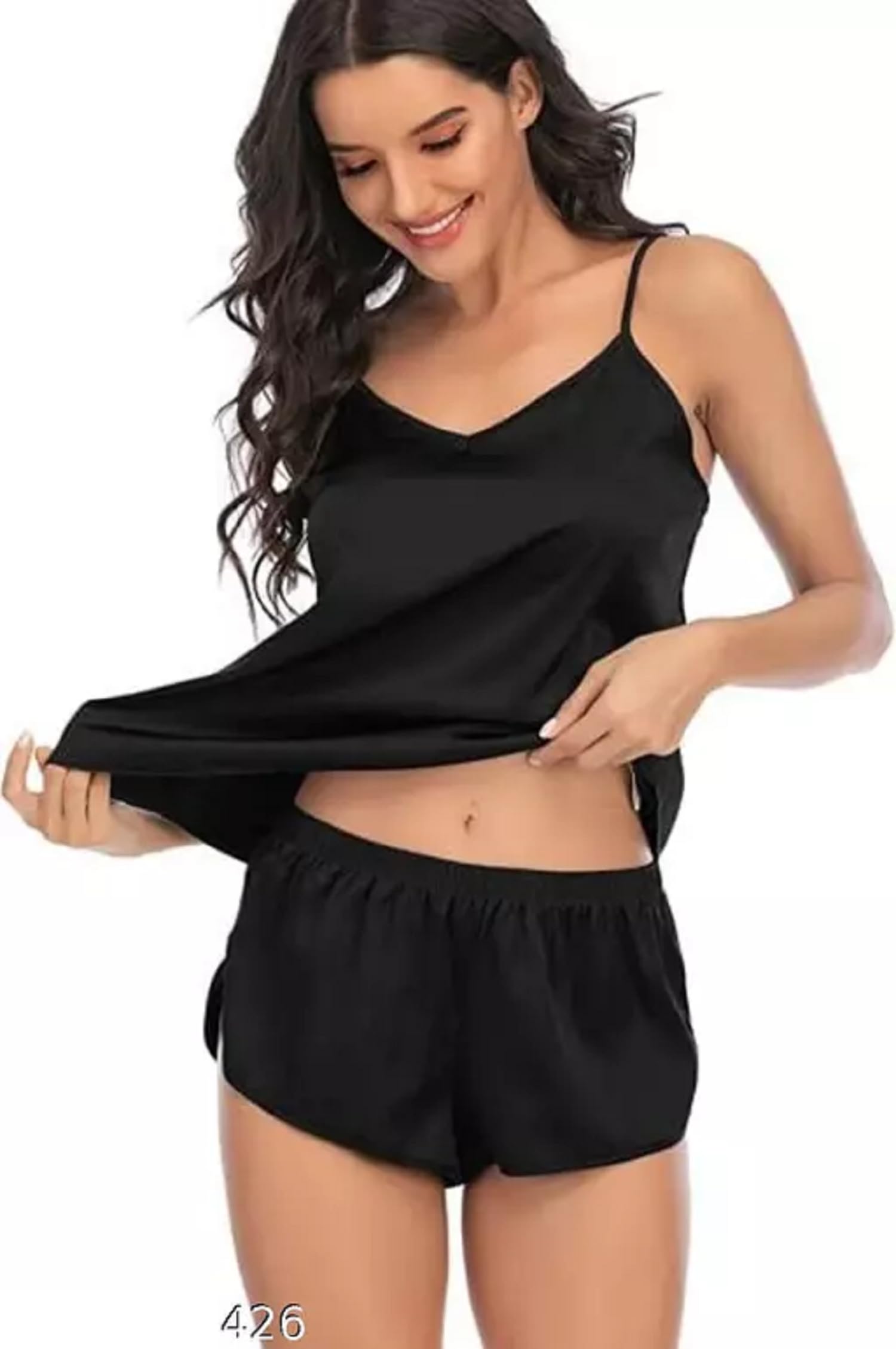 homry GC GLORIOUS CHOICE Sleeveless Top & Short Set Women�s Regular Nightwear (Large, Black)-picture-47