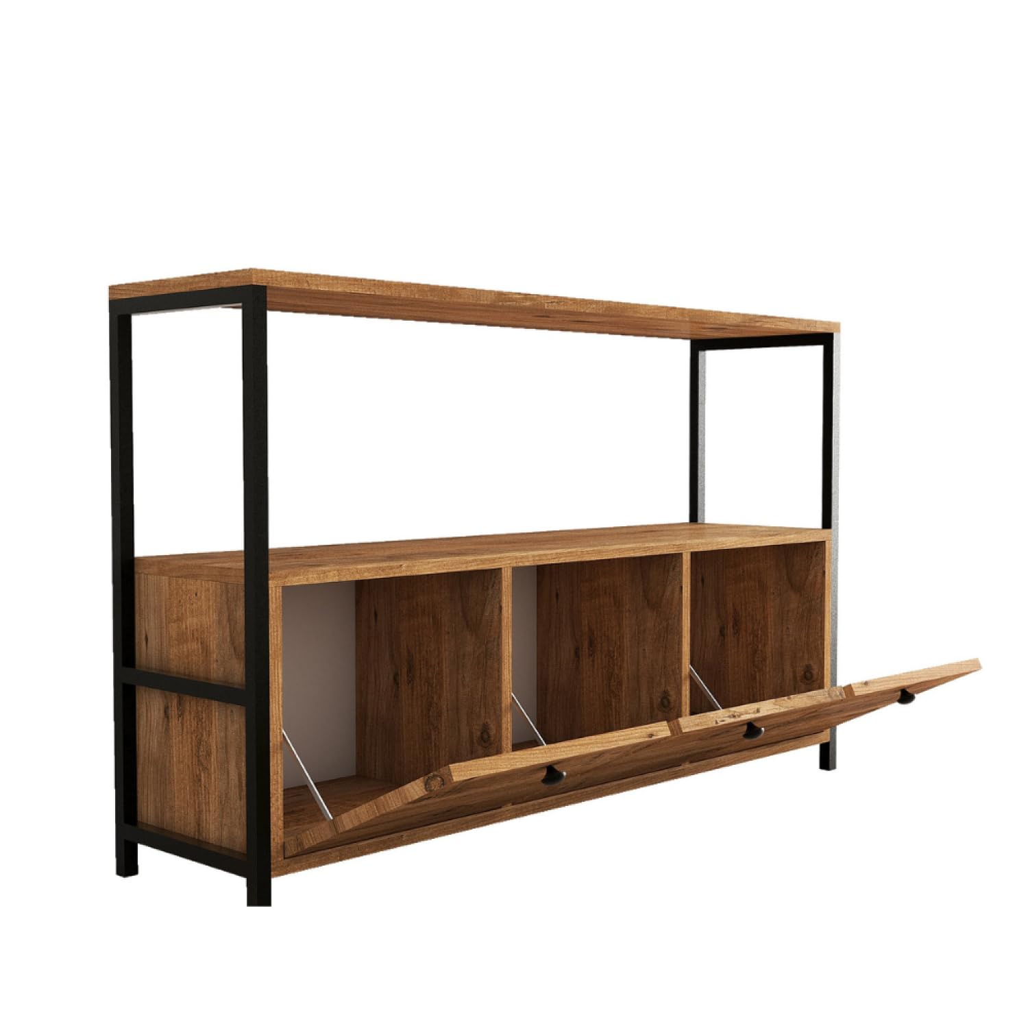 CONCEPTO FÁBRICA | FERO - Aparador industrial de 3 puertas | Madera y metal negro | 120 x 30 x 75 cm | Gran espacio de almacenamiento con estante | Diseño moderno y funcional | Montaje fácil