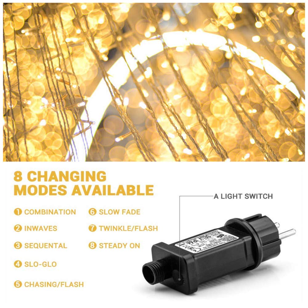 Elegear 100M 500 LED Guirnalda Luces Exterior con Enchufe, Luz de Hadas, Impermeable Guirnalda Luminosas Decoracion con 8 Modos para Nata Jardín Boda Fiesta Casa Árbol y Interior, Blanco Cálido