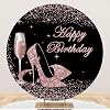 Leowefowa Luxurious Pink Glitter Heels Birthday Round Backdrop Polyester 7.5x7.5ft Glamorous Women Girl Lady Birthday Background Female Birthday Party Banner Supplies Photo Booth Props