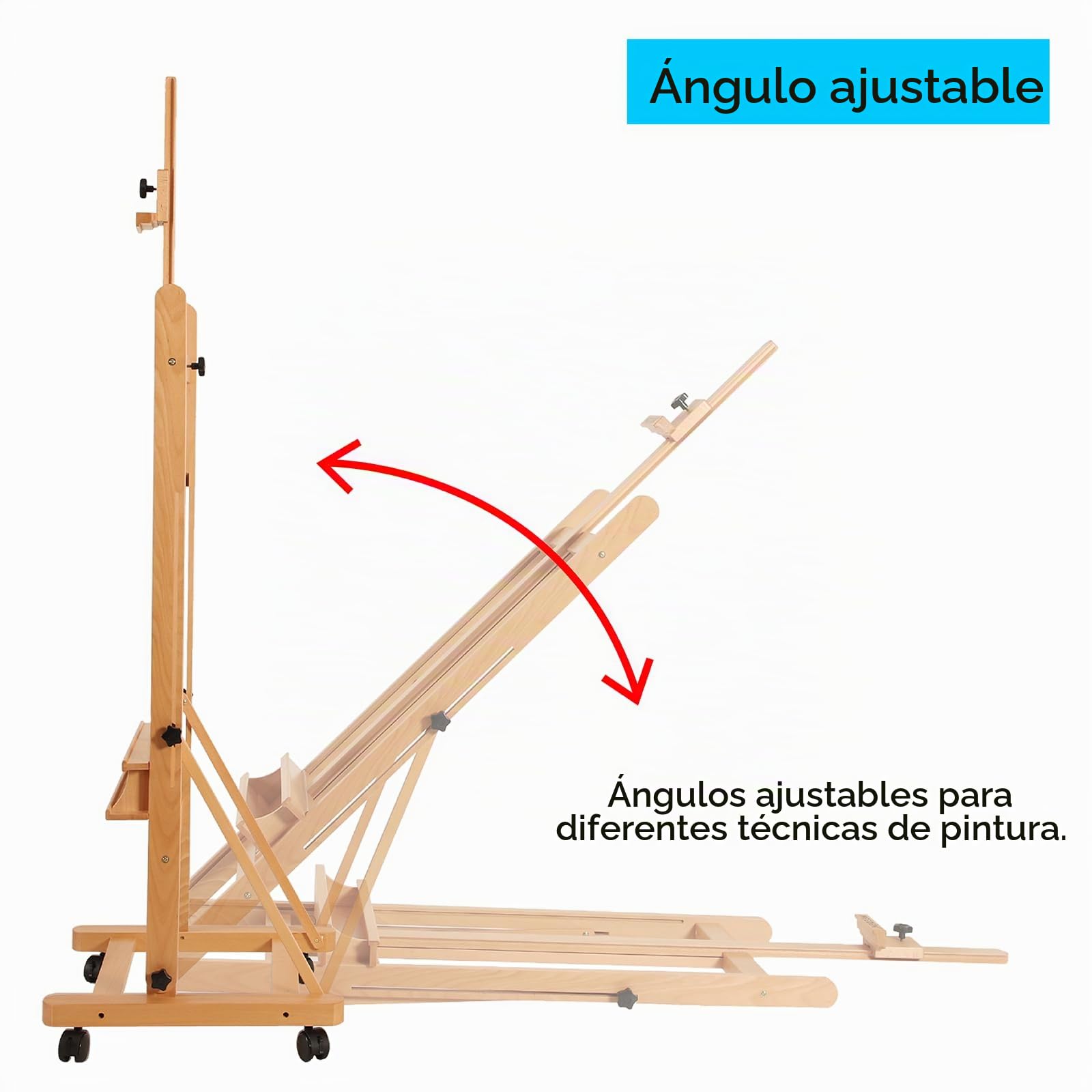 MEEDEN Caballete grande de estudio con marco en H – Caballete de madera de haya ajustable inclinable movible, soporte de caballete de pintura de suelo, sostiene lienzos de hasta 48 pulgadas