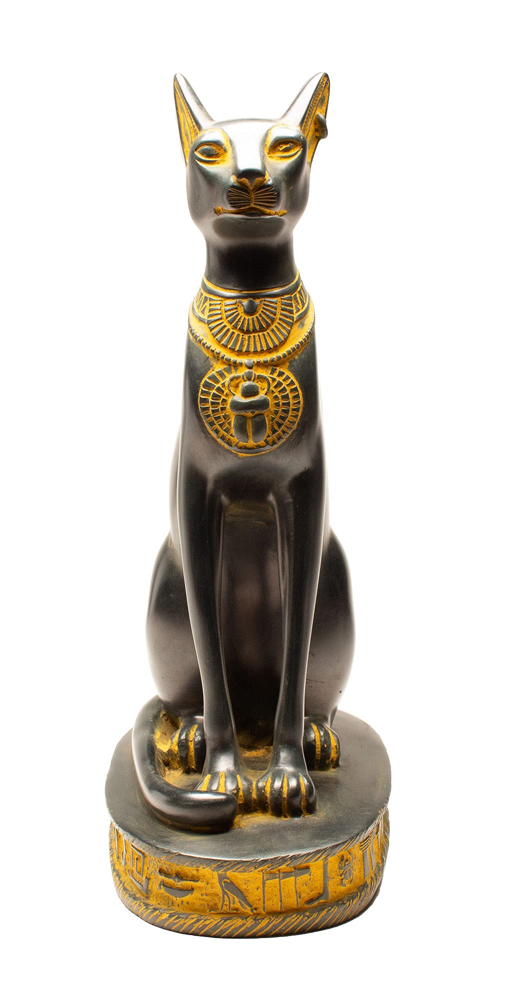 Discoveries Egyptian Imports Bastet Cat Goddess Statue - Antiqued Golden Black - 13" Tall - Made in 