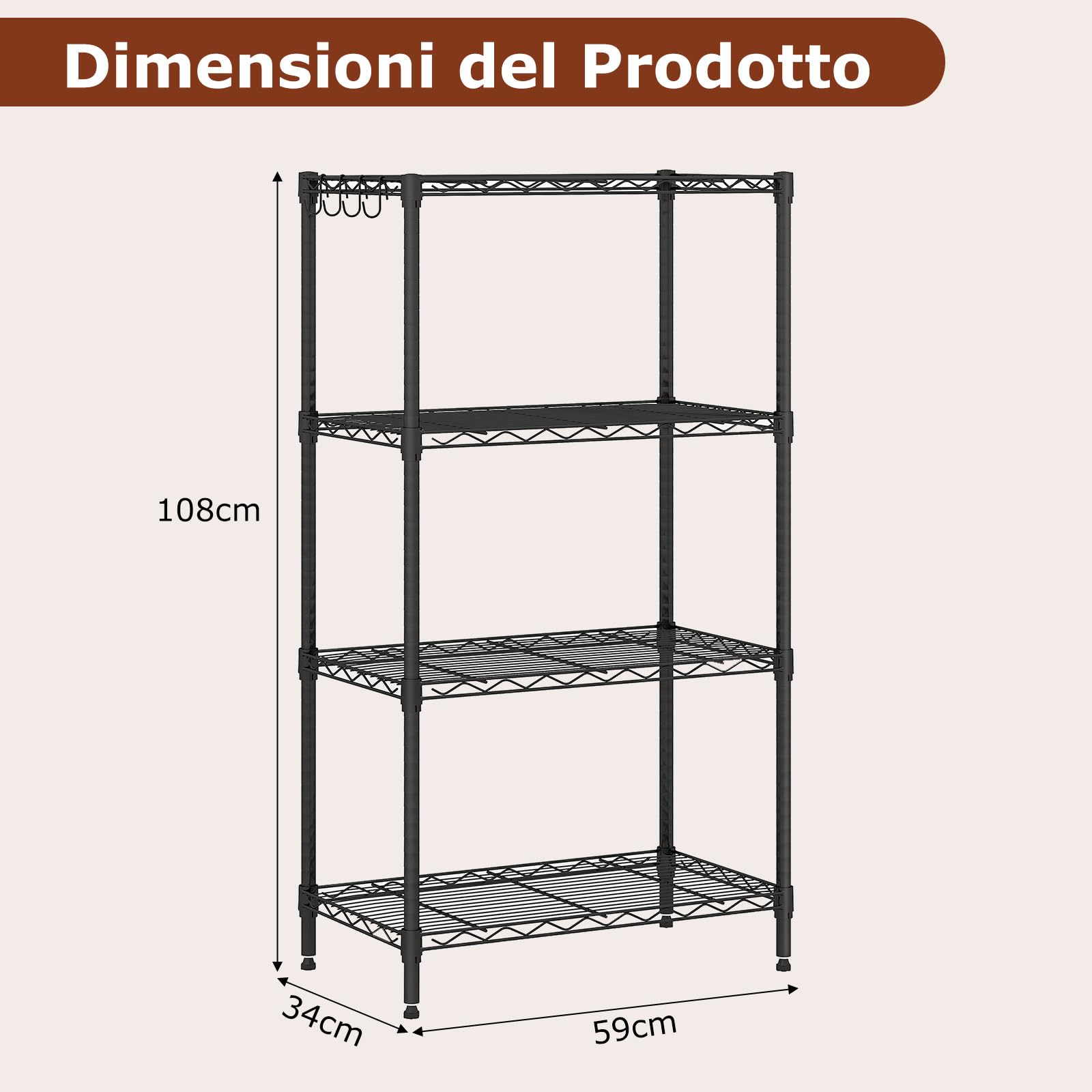 COSTWAY Scaffale in Metallo con Ripiani, Scaffale Regolabile e Resistente con Ripiani Rete a V, Organizzatore Multiuso con Anti-ribaltamento per Casa, Cucina e Garage (4 piani,Mini)