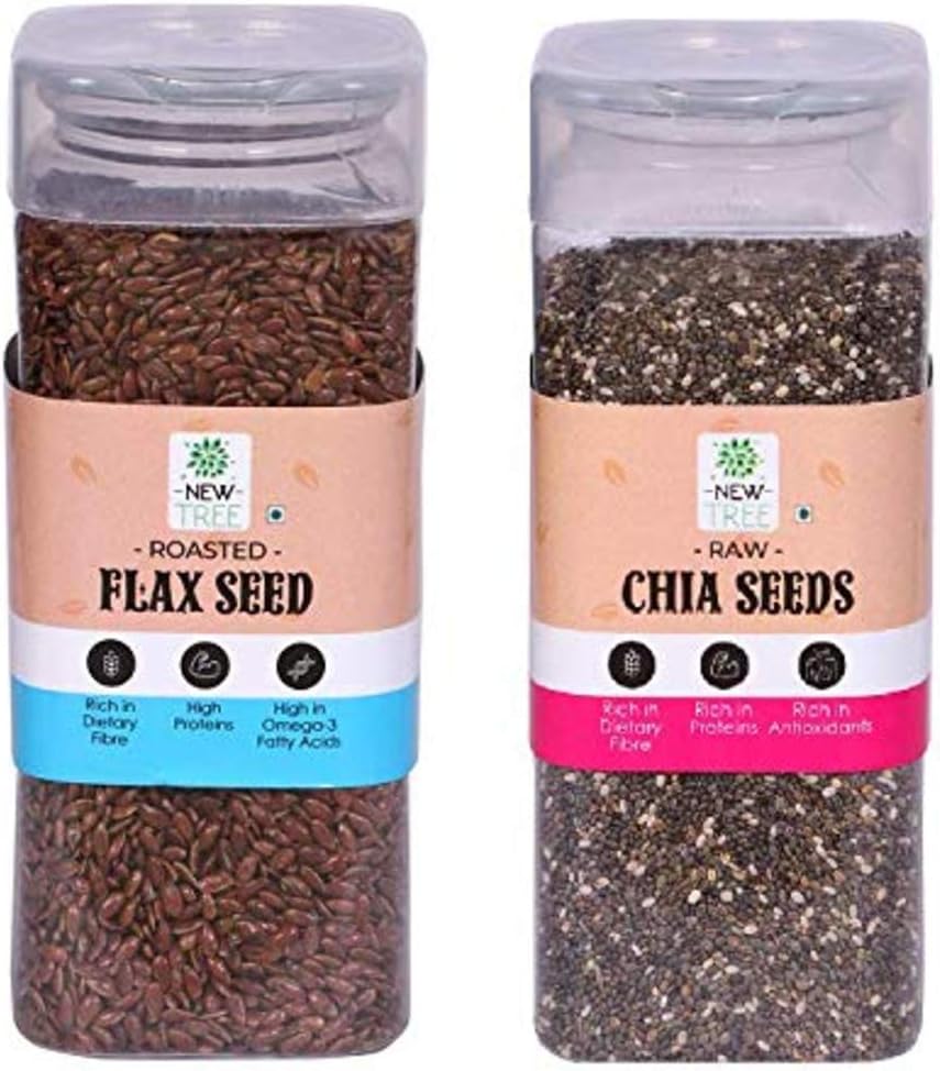 New Tree Roasted Flax Seeds 150gm || Raw Chia Seeds 200gm || Combo Pack Of 2 | Combined Weight 350gm || gluten-free Seed ||