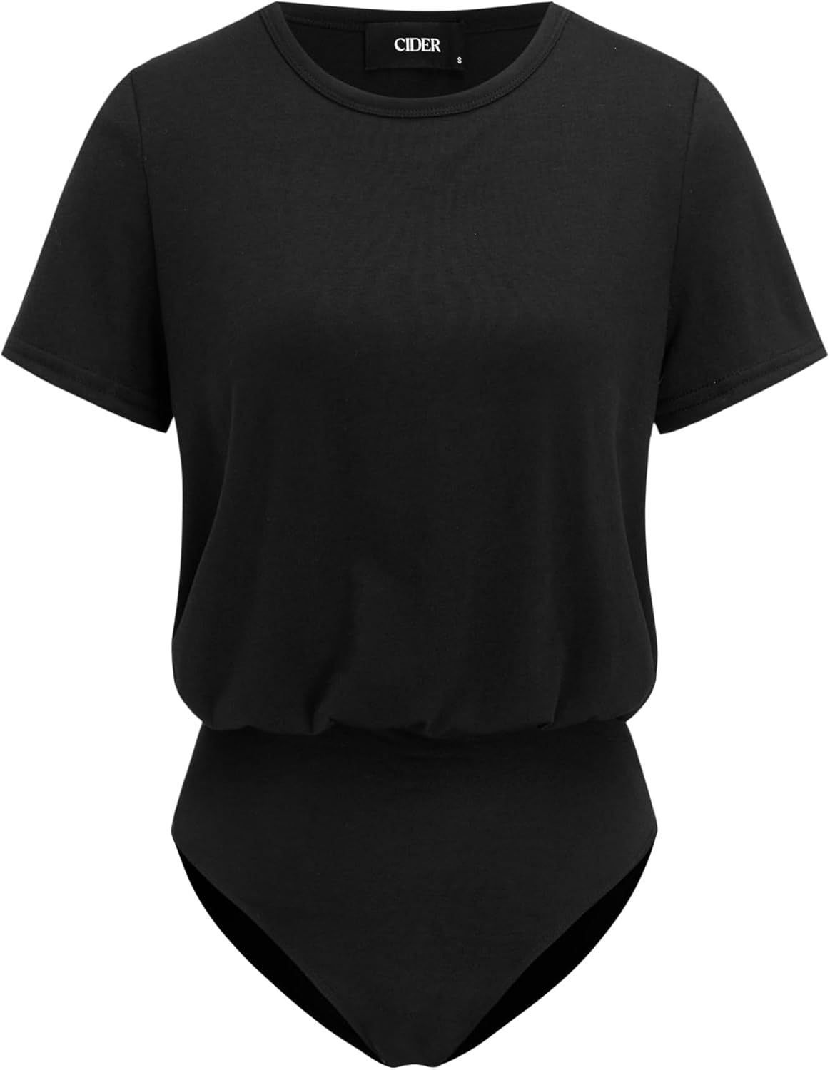 CIDER Women's Round Neck Solid Short Sleeve Bodysuit