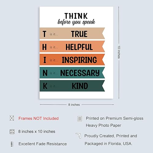 Miniatura 2 de Kids Wall Art, Educational Quote, School Decor, Classroom Decor, Office Decor, Gift for Teacher, Inspirational Quote Think Before You Speak, 8"x10"