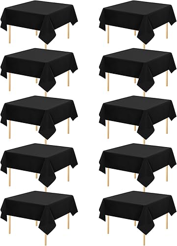 Miniatura 10 de Paquete de 10 manteles rectangulares color negro, mantel de poliéster de 60 x 102 pulgadas para mesa de 6 pies, resistente a las manchas, tela