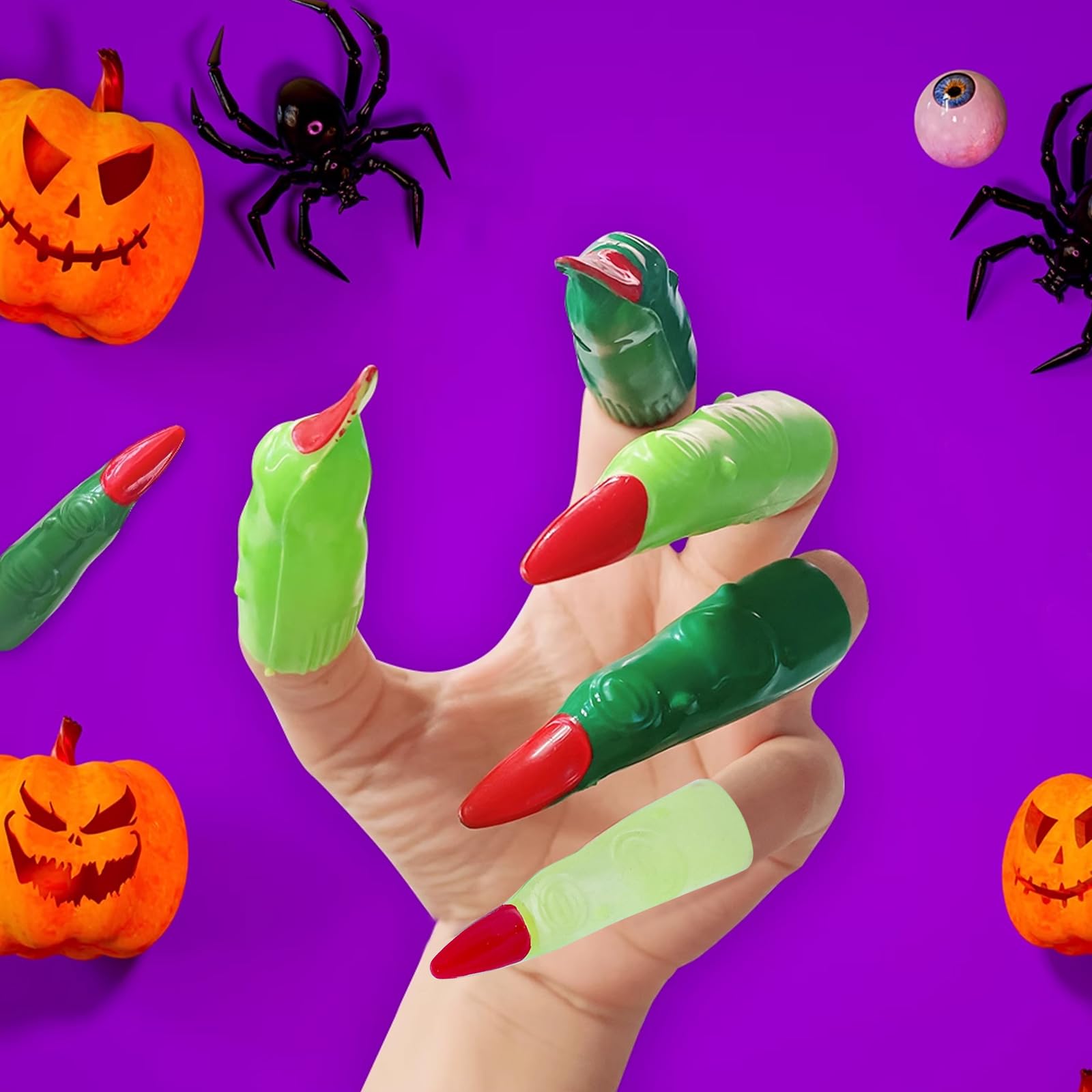 30 Dita da Strega di Halloween, Dita Finte Strega in Plastica Colorata con 5 Col