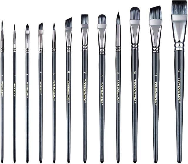 Transon Artist Paint Brush Set of 12 for Watercolour Acrylic Gouache Oil and Tempera Painting
