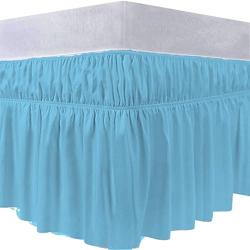 Miniatura 28 de Falda de cama con volantes envolvente con cinturón elástico ajustable, caída de 14 pulgadas, fácil de poner y quitar, mezcla de volantes de polvo