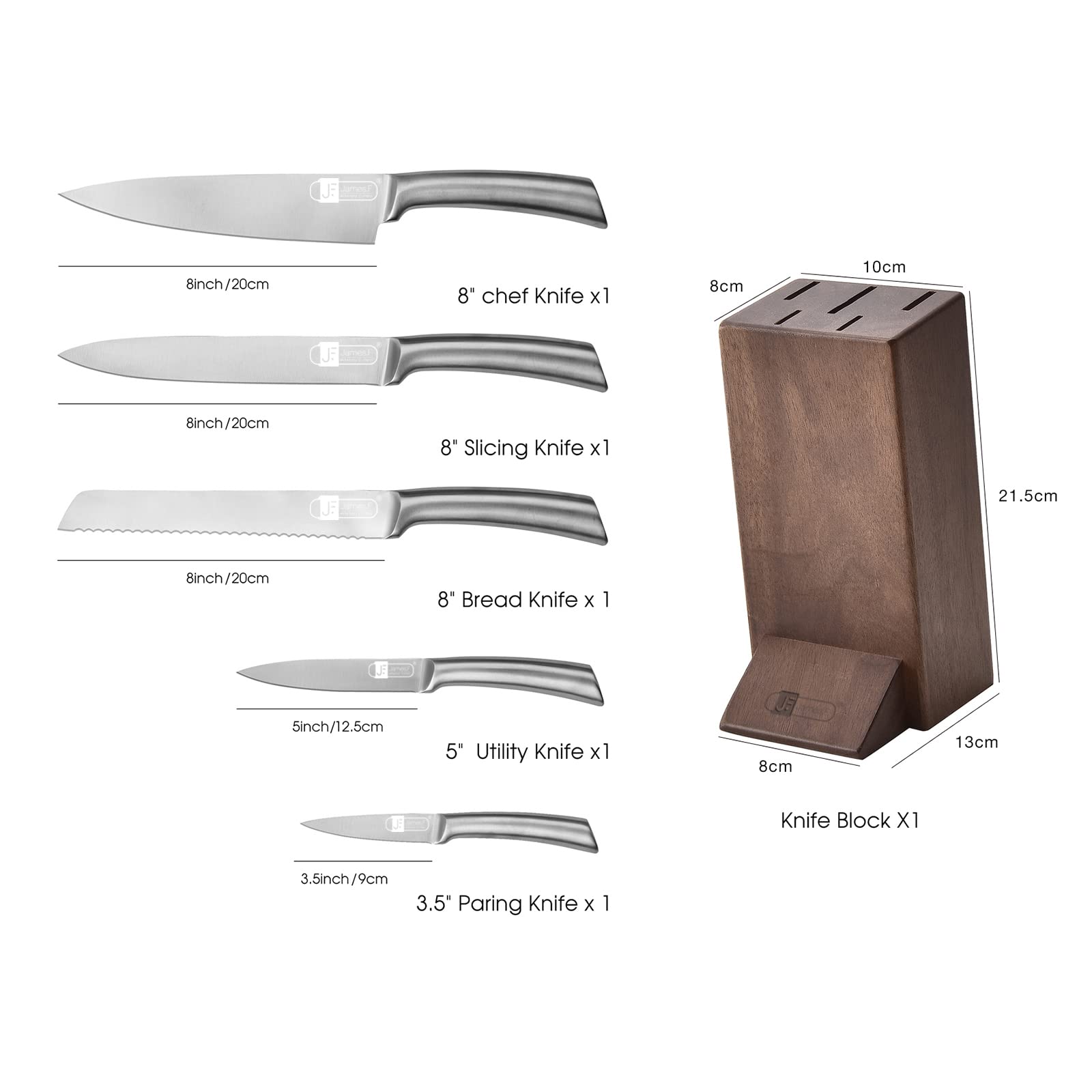 Bloc de couteaux en bois avec couteau, ensemble de couteaux en 5 pièces avec bloc de couteau en bois d’acacia en acier inoxydable tranchant Ensemble de couteaux de haute qualité