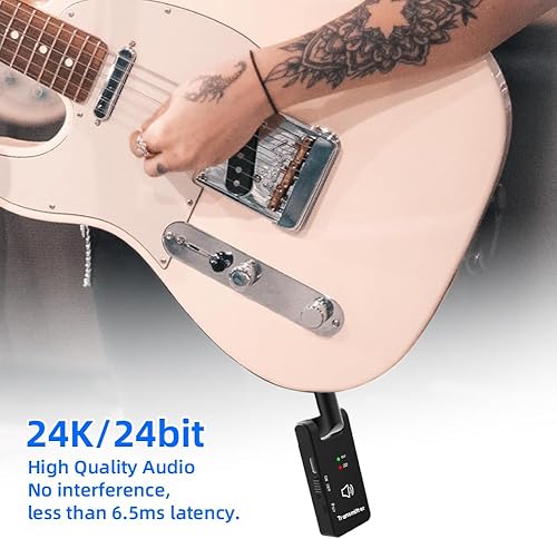 Miniatura 5 de AITONE Sistema de guitarra inalámbrico de 2.4 GHz, transmisor y receptor inalámbrico de 4 canales, con estuche de batería de recarga para guitarra,