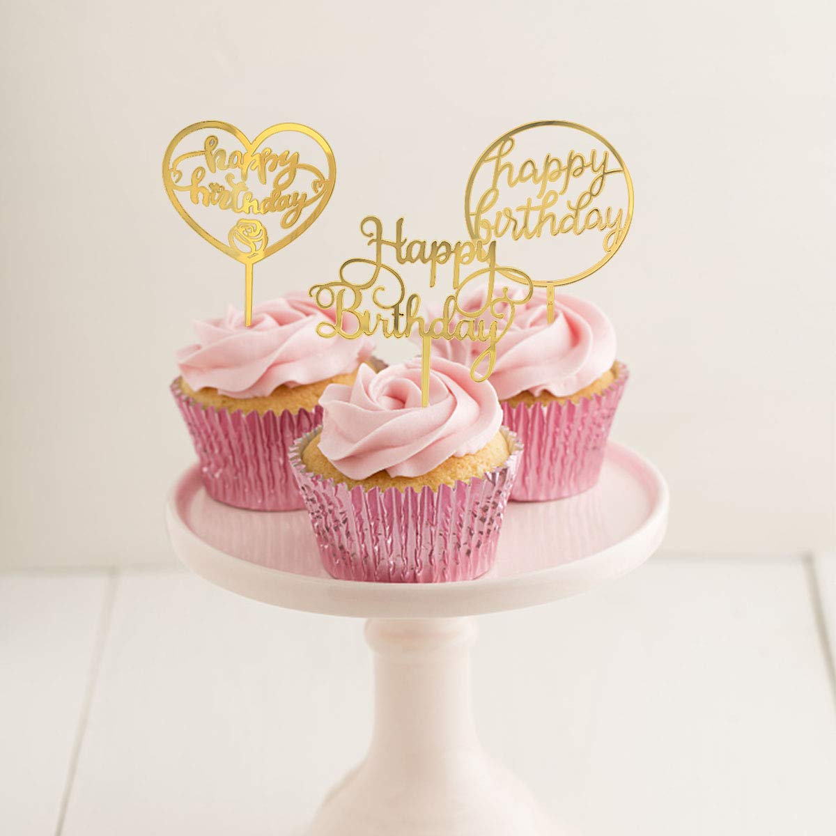 6 PCs Happy Birthday Cake Topper Acrylic Cupcake Topper Birthday Party