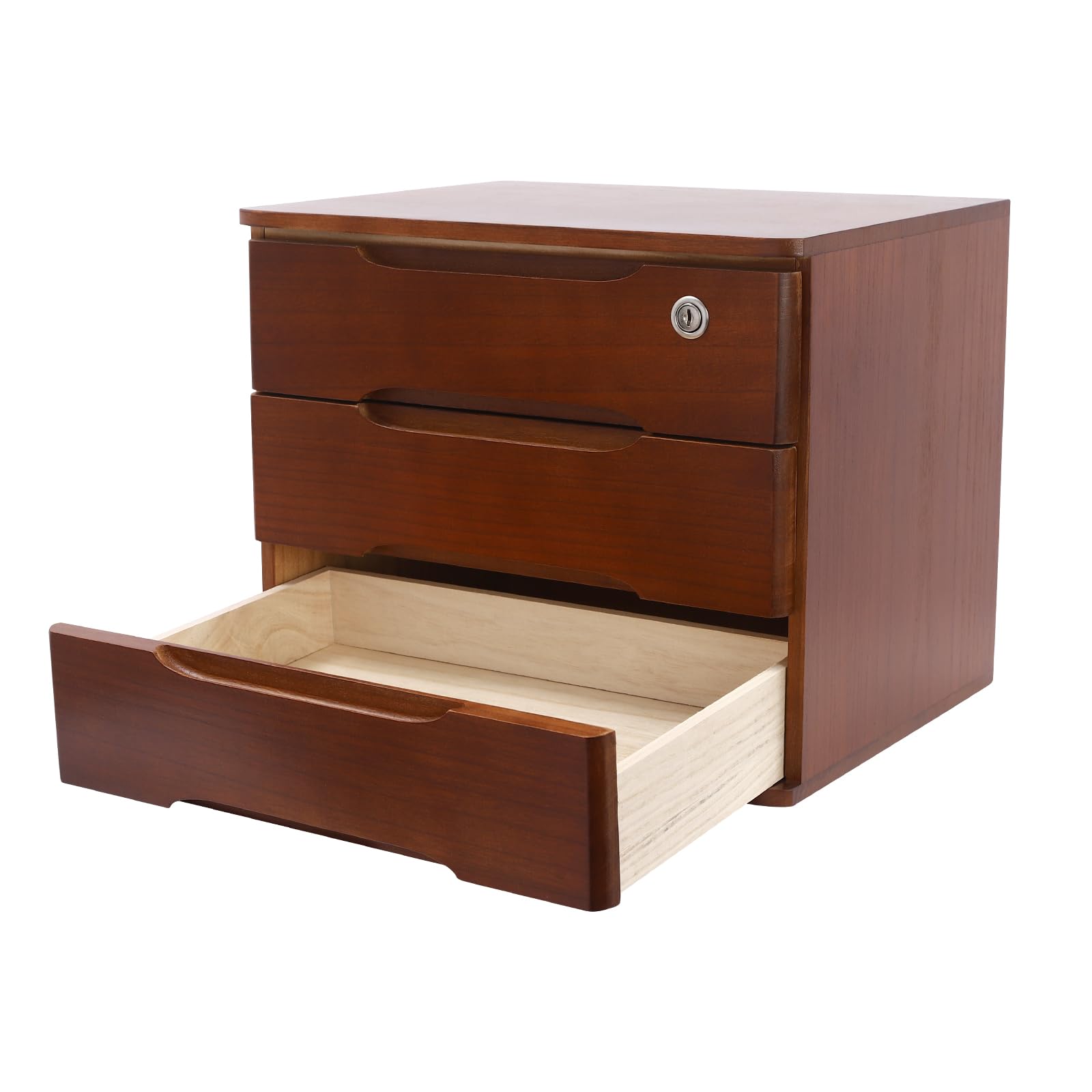 Scatola di archiviazione per desktop a 3 strati, con cassetto chiudibile, organizzatore per ufficio, studio, dresser file, organizer piatto per armadio, noce