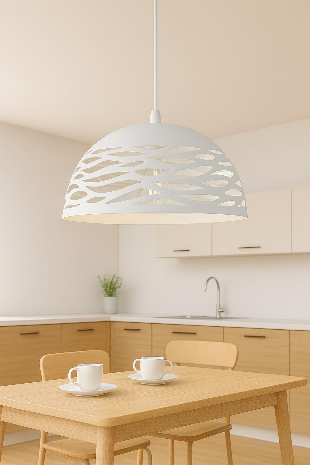 Lampadario Sospeso A Conchiglia Moderno - Bianco Opaco - Regolabile Per Cucina, Soggiorno O Camera - Foto 9